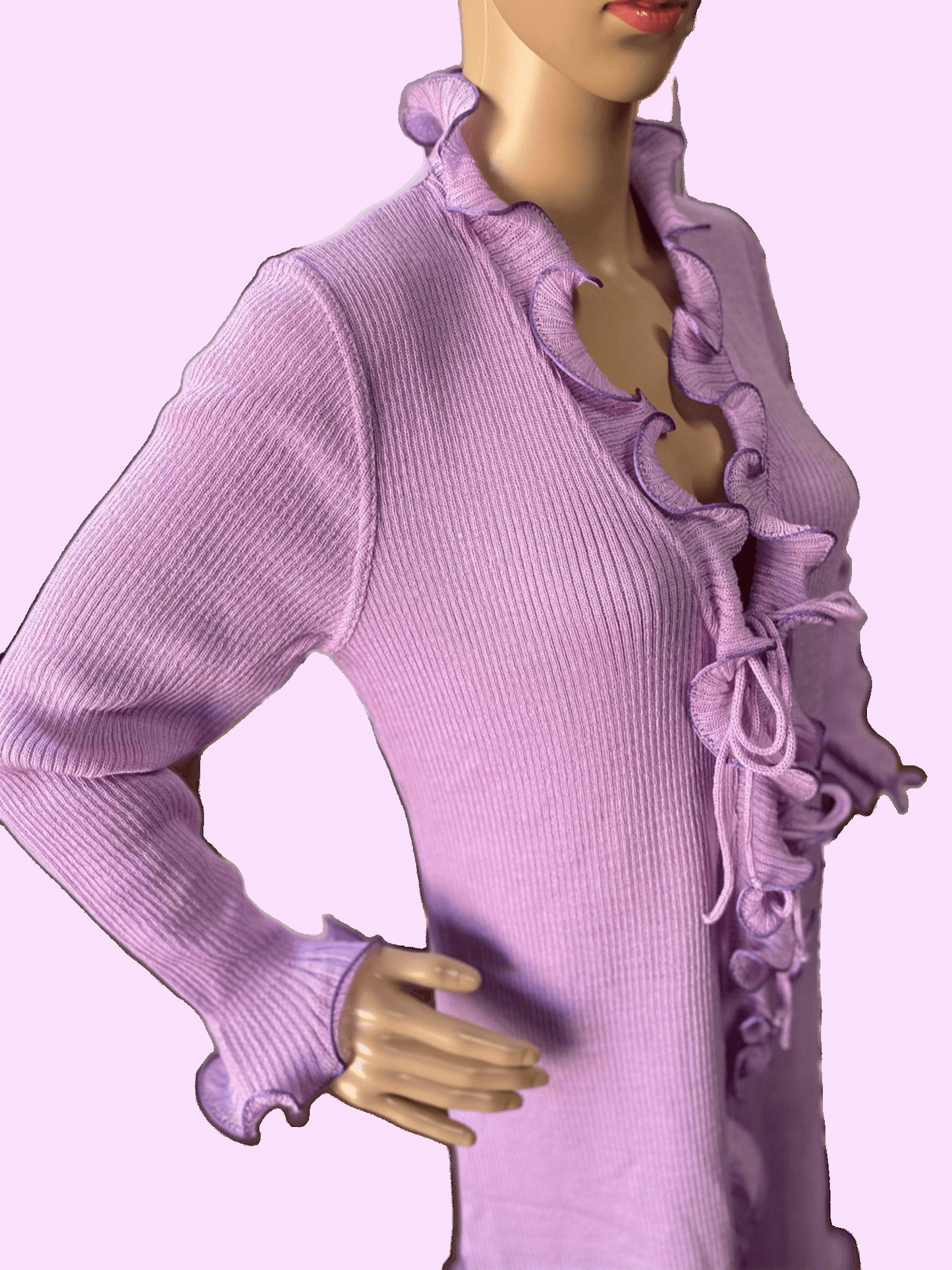 Sgarlata Home Vestaglia in Pura maglia di Lana Borgosesia 100% con rouches art. Laura
