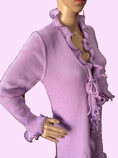 Sgarlata Home Vestaglia in Pura maglia di Lana Borgosesia 100% con rouches art. Laura