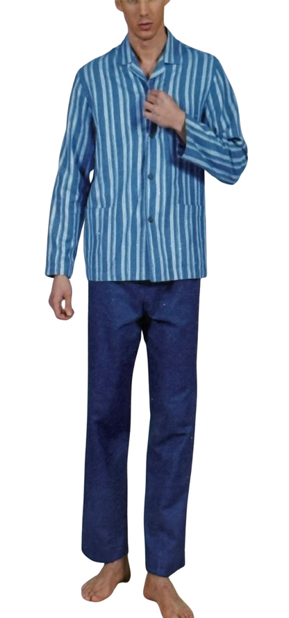PIER MORI'S Pigiama da Uomo Classico con Collo a Camicia in Pura Flanella Calda di Cotone art. E020010