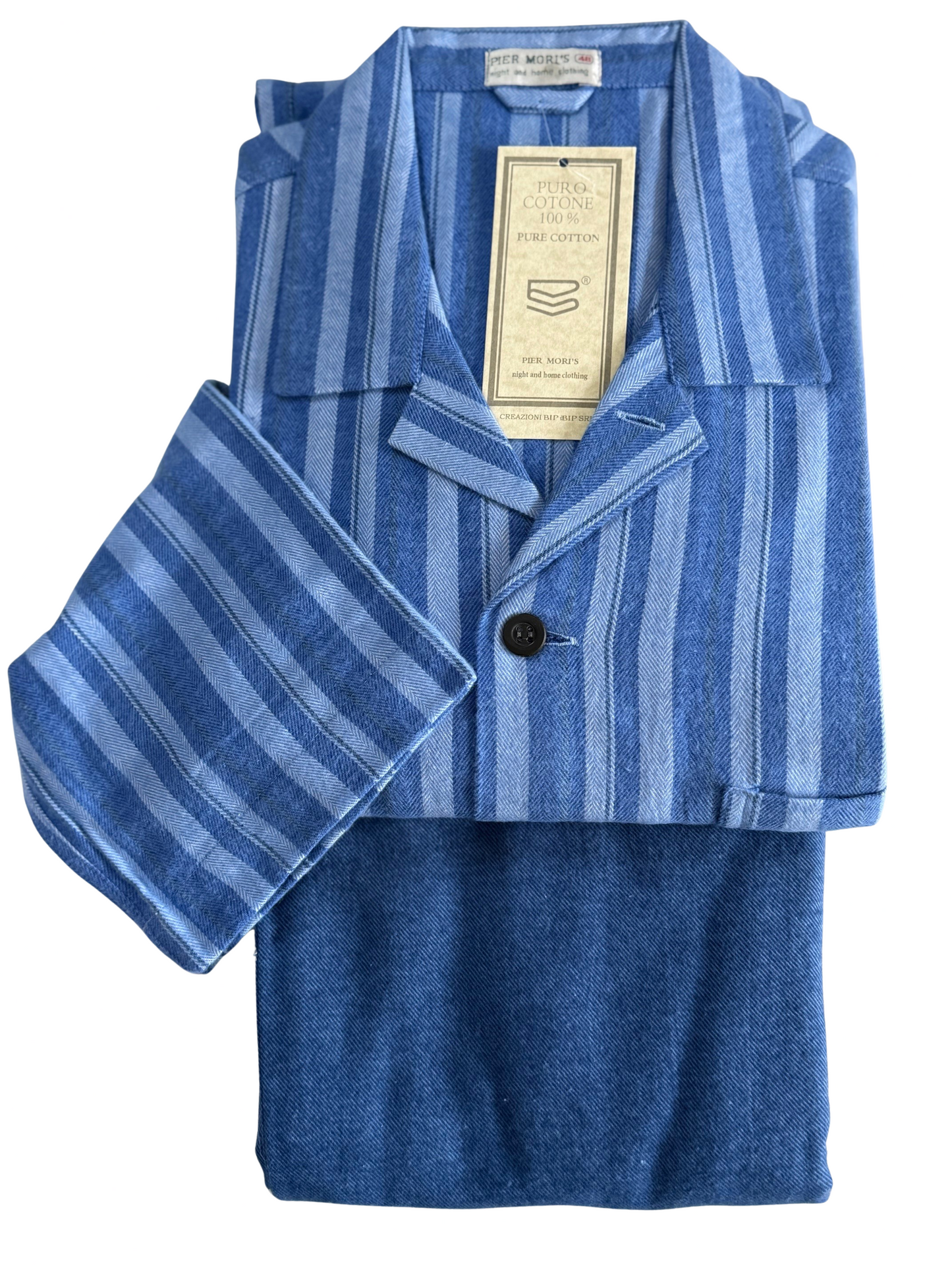 PIER MORI'S Pigiama da Uomo Classico con Collo a Camicia in Pura Flanella Calda di Cotone art. E020010