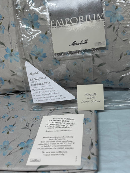 Mirabello Completo Lenzuola letto singolo in fine Percalle di Cotone, Effetto copriletto con Doppia Balza Art. Cherry tree