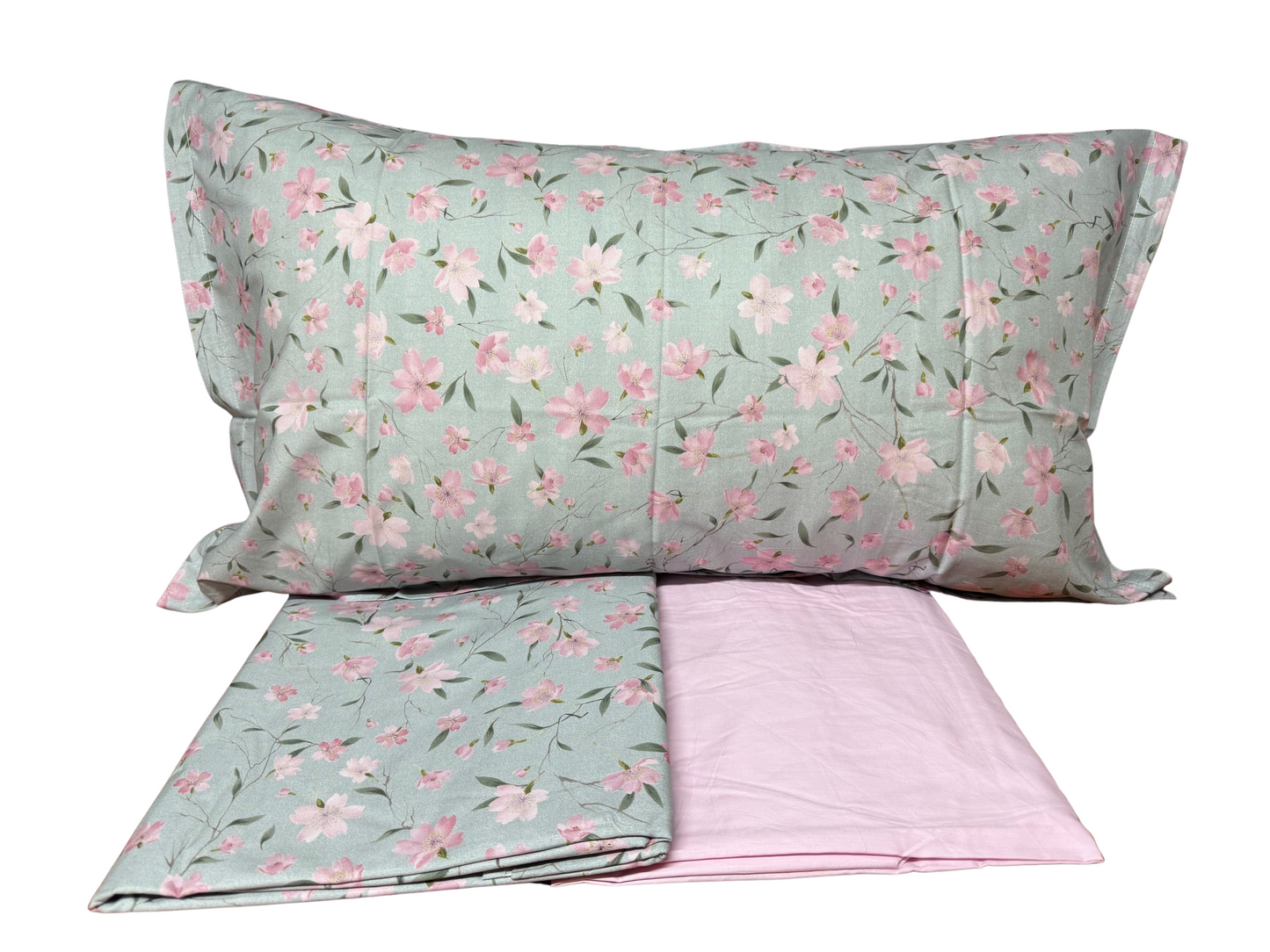 Mirabello Completo Lenzuola letto singolo in fine Percalle di Cotone, Effetto copriletto con Doppia Balza Art. Cherry tree