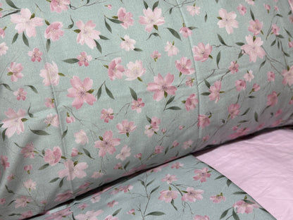 Mirabello Completo Lenzuola letto singolo in fine Percalle di Cotone, Effetto copriletto con Doppia Balza Art. Cherry tree