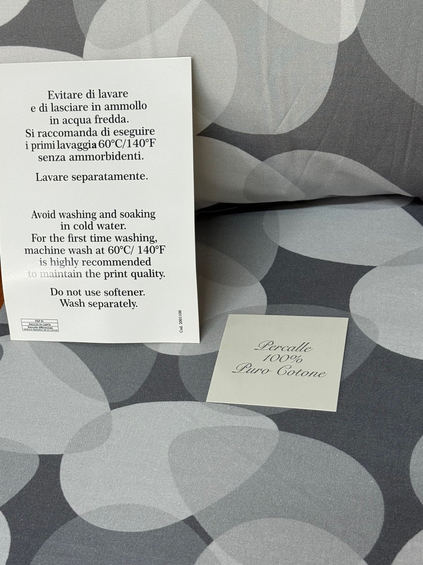 Mirabello parure copripiumino letto singolo (senza il lenzuolo di sotto) in puro Percalle di Cotone art. Oryza