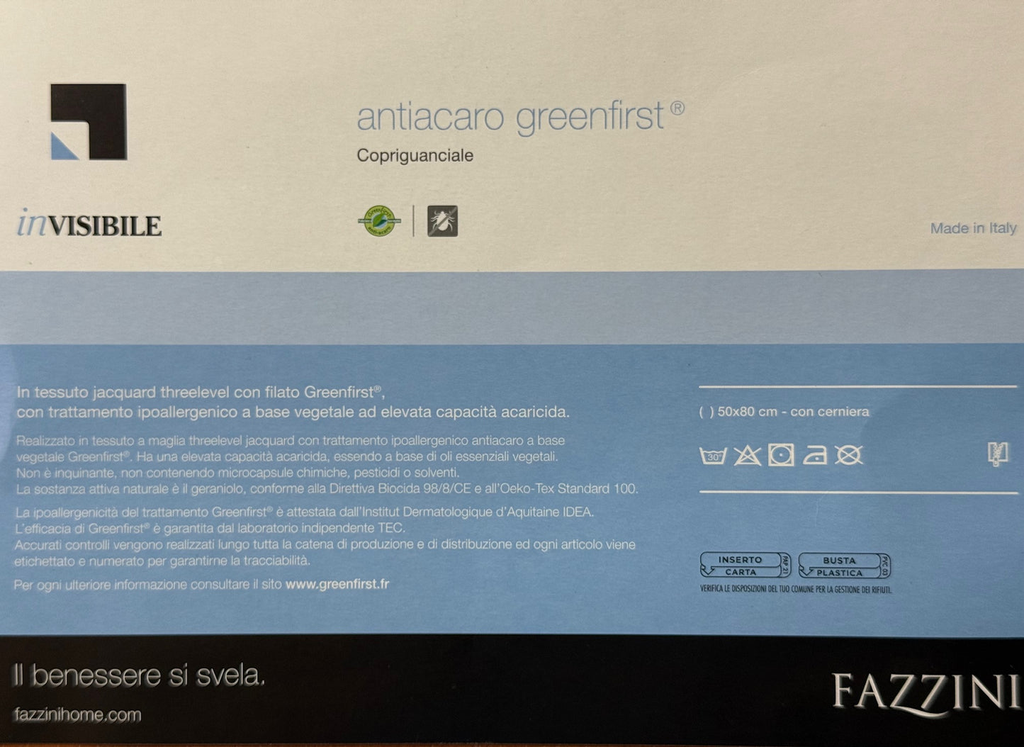 Fazzini Federa copriguanciale antiacaro greenfirst art. Antiacaro Greenfirst