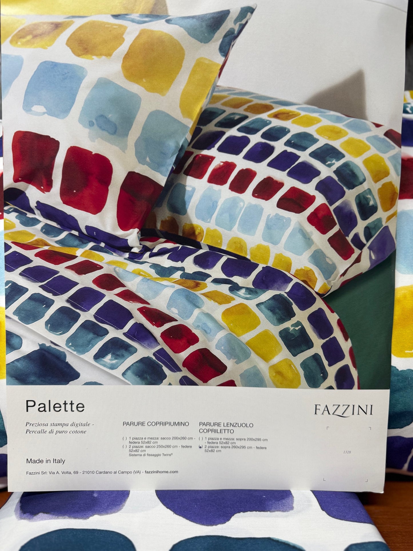 Fazzini parure lenzuola da Una piazza e Mezza (senza il lenzuolo di sotto) in Puro Percalle di Cotone effetto copriletto art. Palette