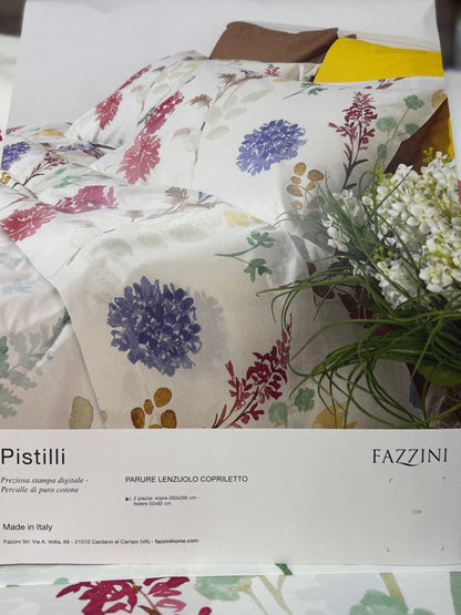 Fazzini parure lenzuola matrimoniale (senza il lenzuolo di sotto) in Puro Percalle di Cotone effetto copriletto art. Pistilli