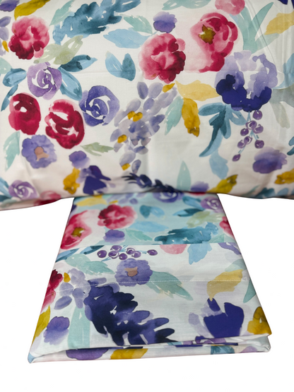 Fazzini parure lenzuola matrimoniale (senza il lenzuolo di sotto) in Puro Percalle di Cotone effetto copriletto art. Petali