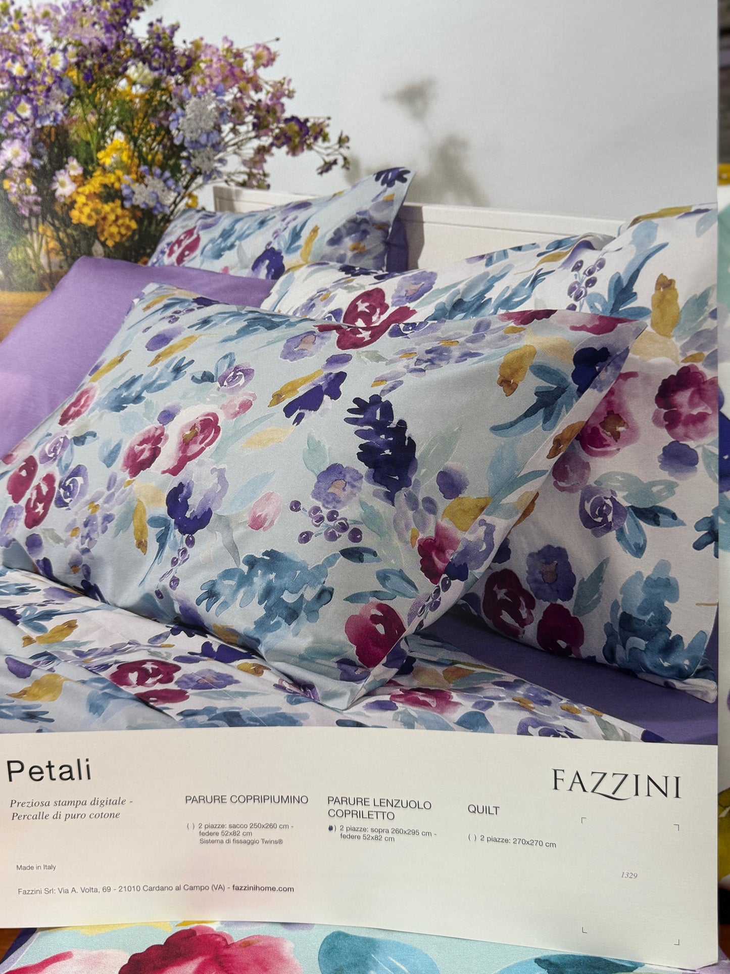 Fazzini parure lenzuola matrimoniale (senza il lenzuolo di sotto) in Puro Percalle di Cotone effetto copriletto art. Petali