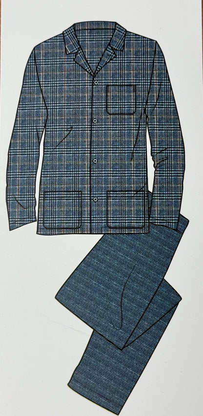 Pyjama classique pour homme Bip Bip avec col chemise en flanelle de pur coton chaud Art. E 020005