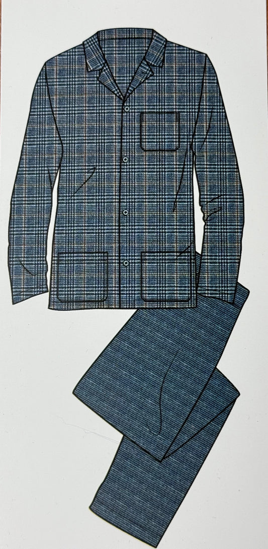 Pier Mori's - Pigiama da Uomo Classico con Collo a Camicia in Pura Flanella Calda di Cotone Art. E020004