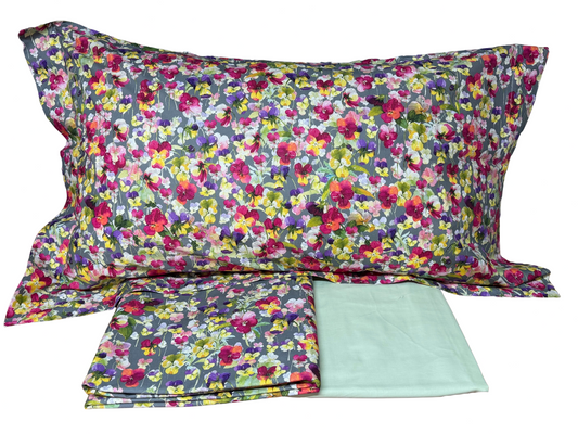 Mirabello Carrara completo lenzuola letto singolo doppia balza in Percalle art. Violette