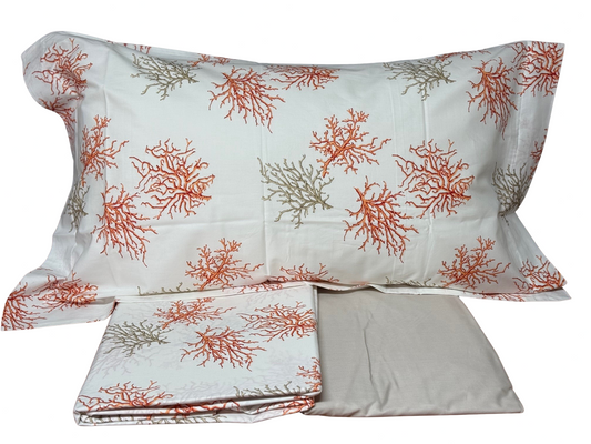 Mirabello Carrara completo lenzuola letto Piazza e Mezza doppia balza in Percalle art. Coralli