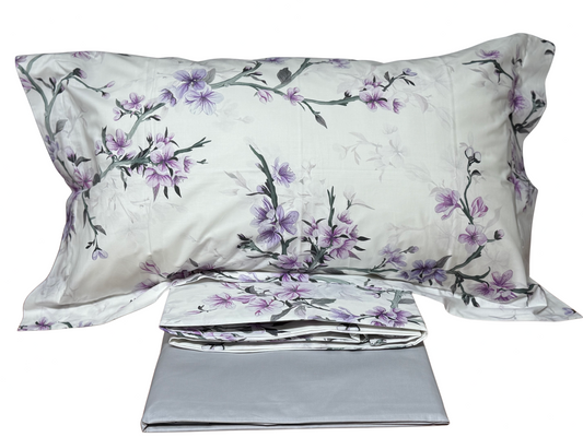 Mirabello Completo Lenzuola Matrimoniali in fine Percalle di Cotone Louisiana, Effetto copriletto con Doppia Balza art. Blossom Peach