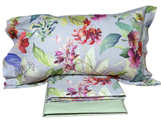 Mirabello Completo Lenzuola Matrimoniali in fine Percalle di Cotone Louisiana, Effetto copriletto con Doppia Balza art. Florry