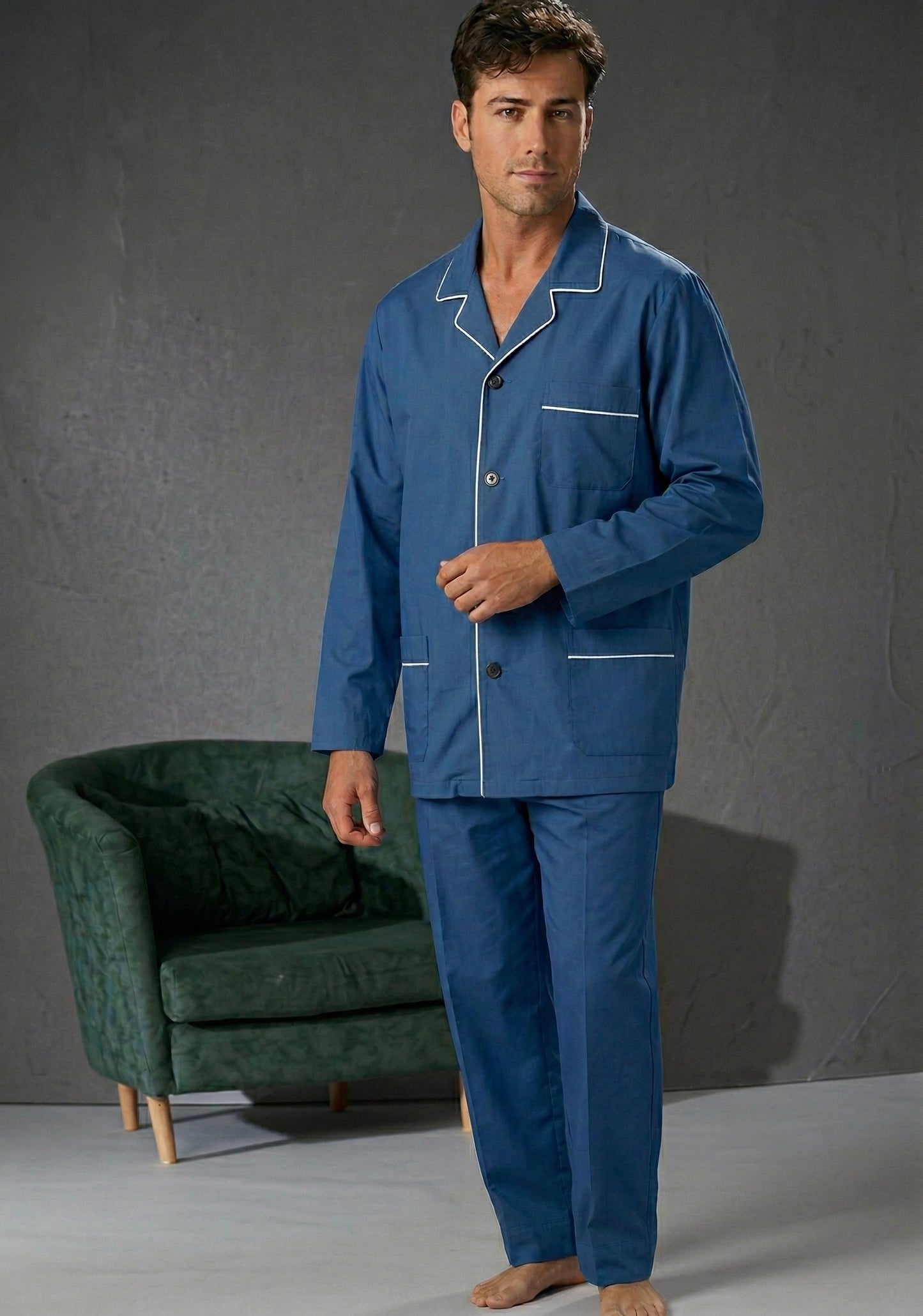 Pyjama élégant pour homme Bip Bip, coupe classique, boutonné sur le devant, en pur coton Mako Art. E600