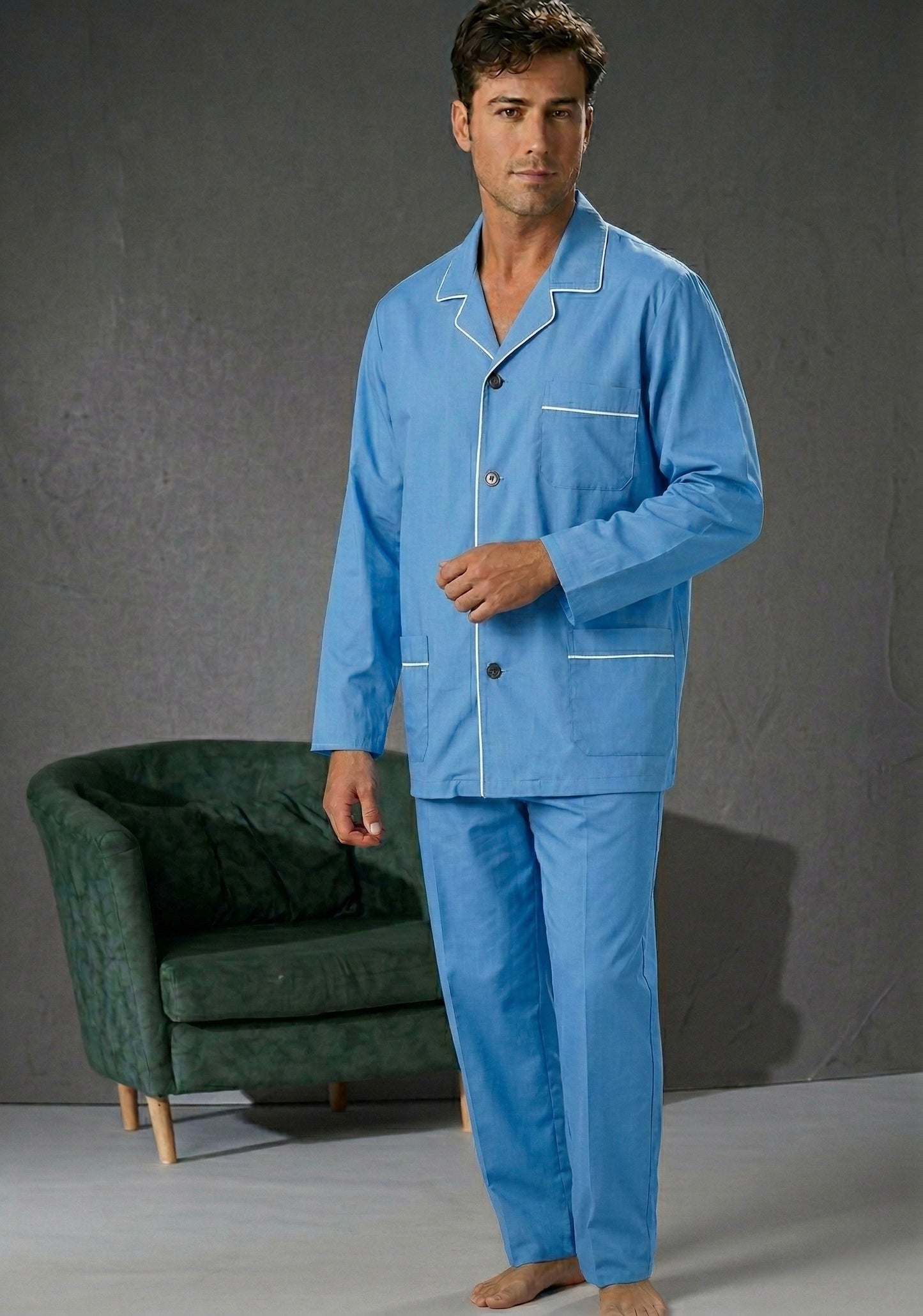 Pyjama élégant pour homme Bip Bip, coupe classique, boutonné sur le devant, en pur coton Mako Art. E600