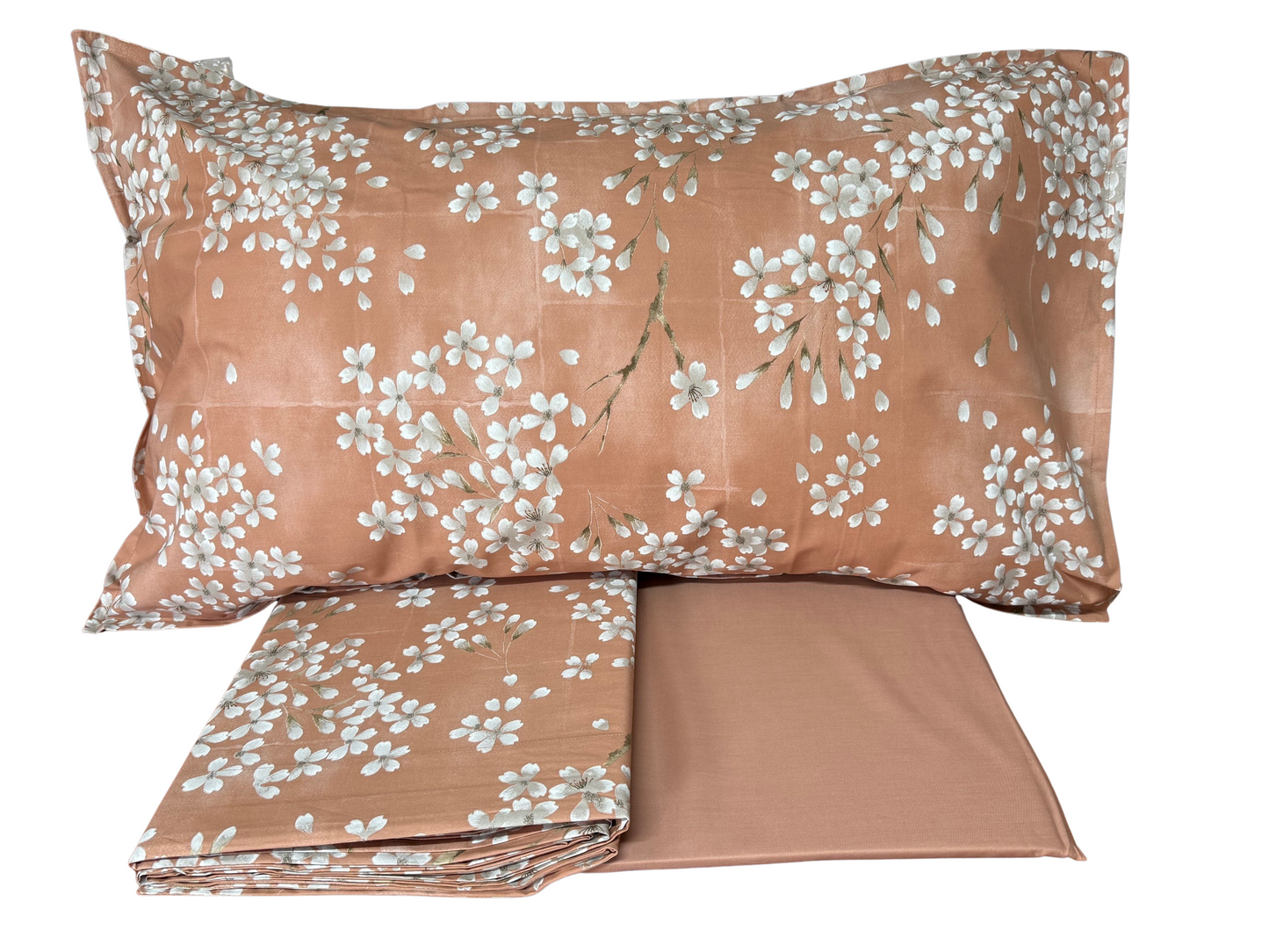 Draps de lit Fazzini complets pour lit simple et demi, taille française Maxi en percale de pur coton avec surimpression de laque blanche art Kimono