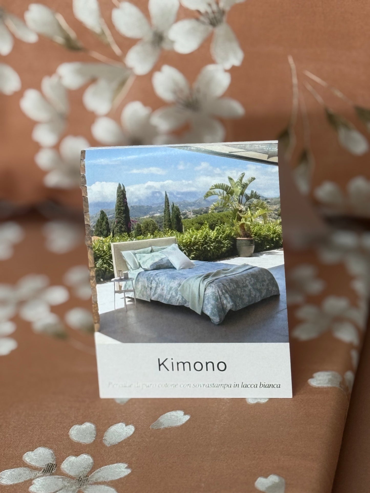 Draps de lit Fazzini complets pour lit simple et demi, taille française Maxi en percale de pur coton avec surimpression de laque blanche art Kimono