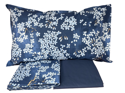 Draps de lit Fazzini complets pour lit simple et demi, taille française Maxi en percale de pur coton avec surimpression de laque blanche art Kimono