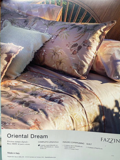 Fazzini complete double bed sheets in Pure Cotton Satin 300TC with Silk and Dream finishing art. Oriental Dream