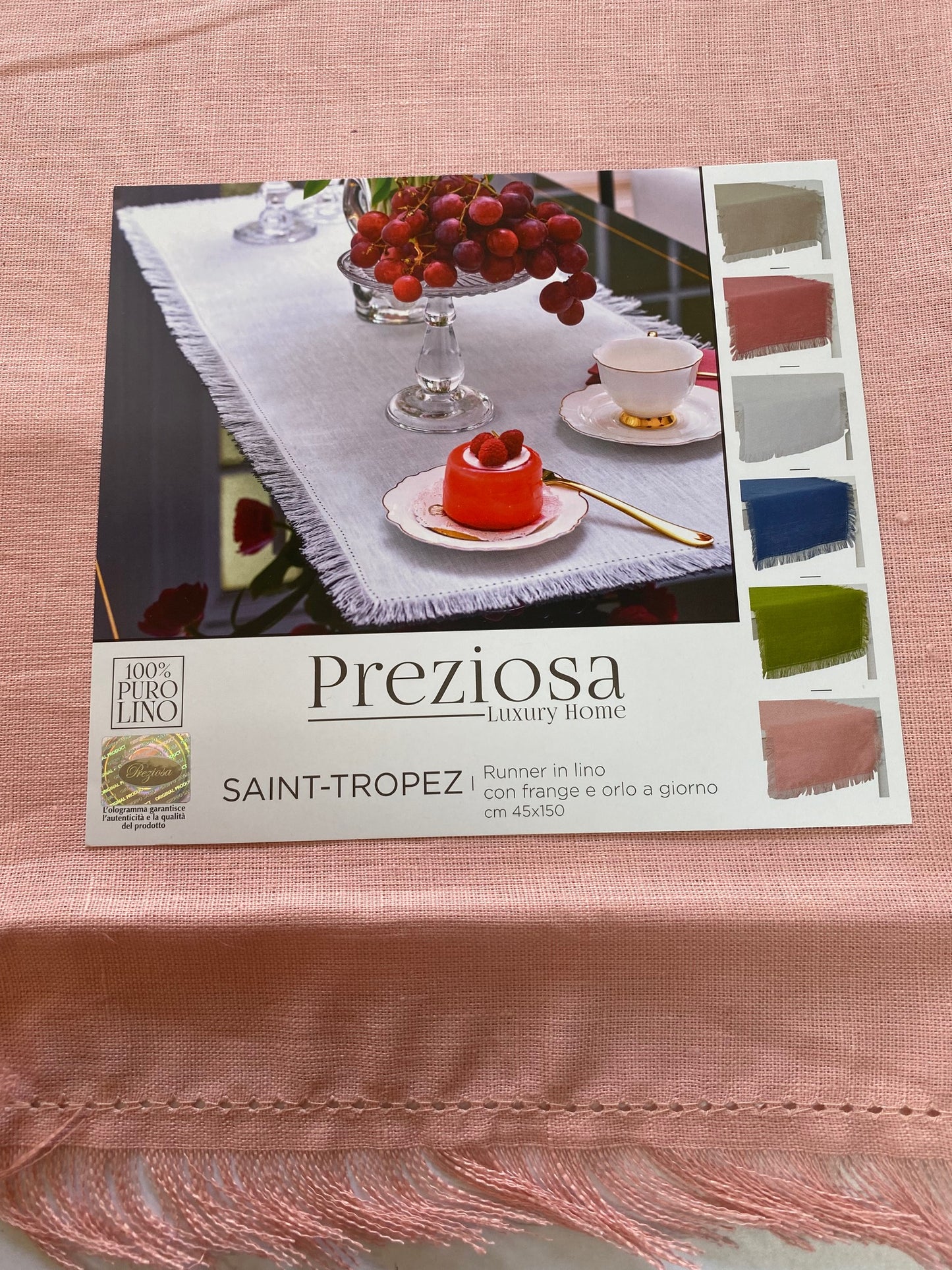 Preziosa Home runner in Puro Lino 100% con frange art. Saint Tropez