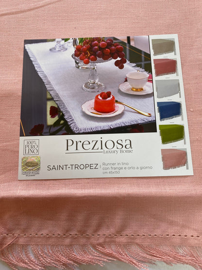 Preziosa Home runner in Puro Lino 100% con frange art. Saint Tropez