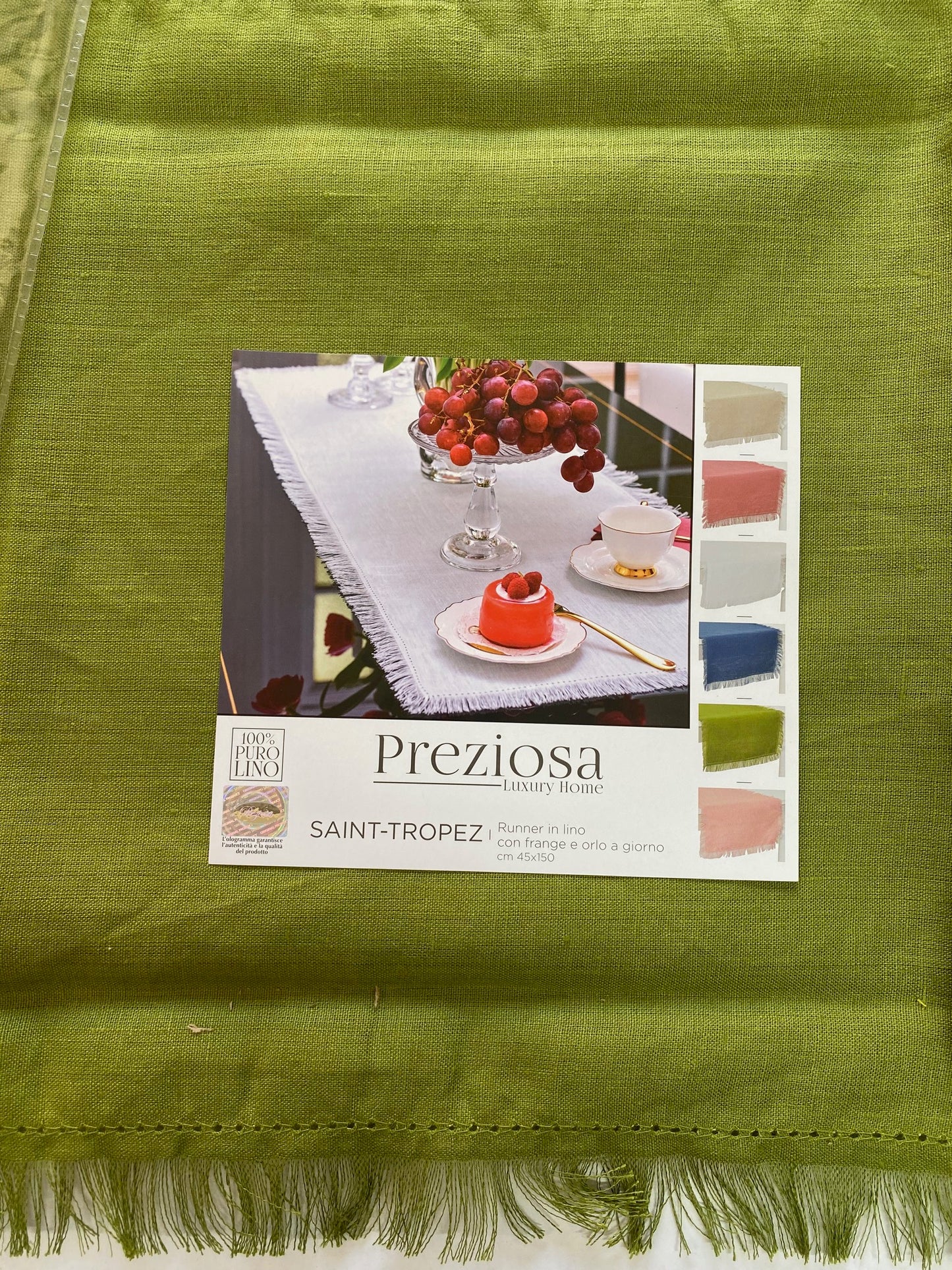Preziosa Home runner in Puro Lino 100% con frange art. Saint Tropez