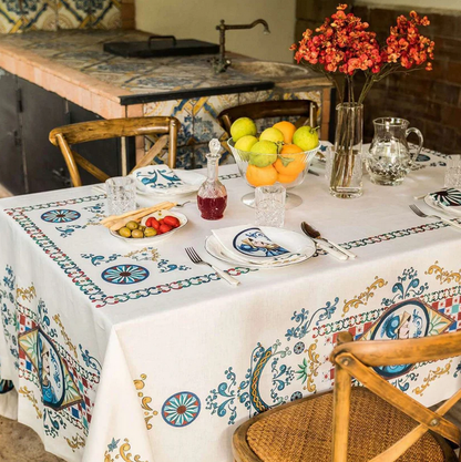 The Napking Elegant table cover without napkins in Pure Linen with digital print with typical Sicilian design art. Paladini