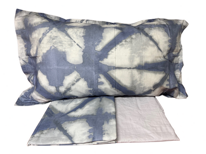 Mirabello Completo Lenzuola letto singolo in fine Percalle di Cotone, Effetto copriletto con Doppia Balza Art. Shibori