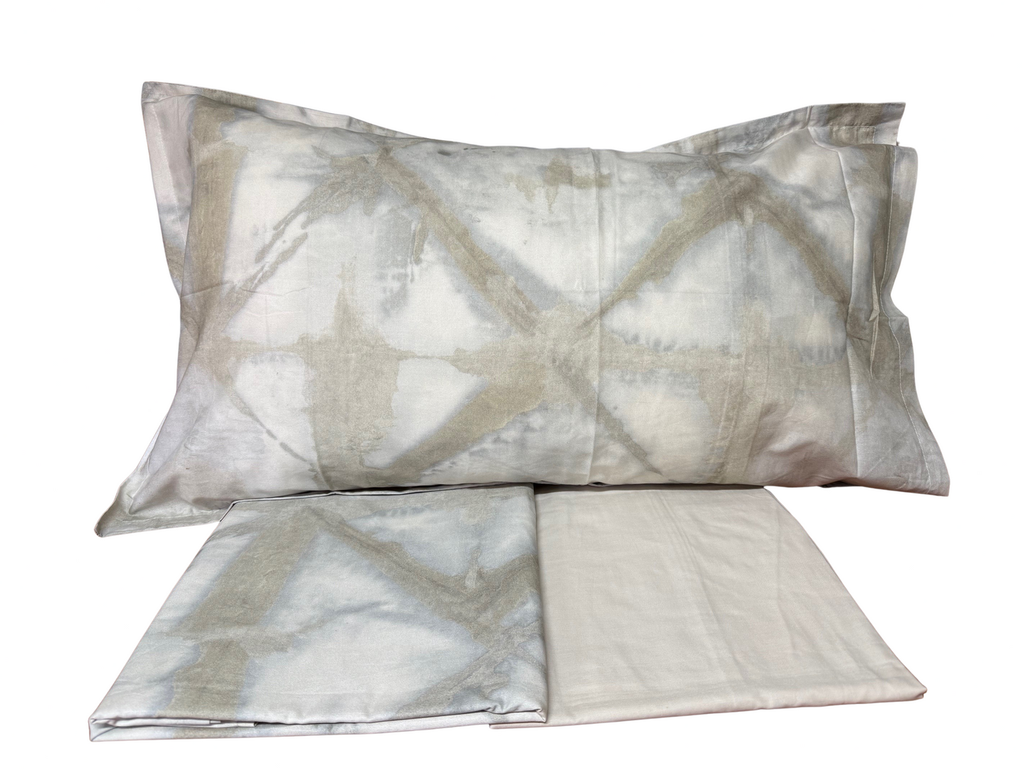 Mirabello Completo Lenzuola letto singolo in fine Percalle di Cotone, Effetto copriletto con Doppia Balza Art. Shibori