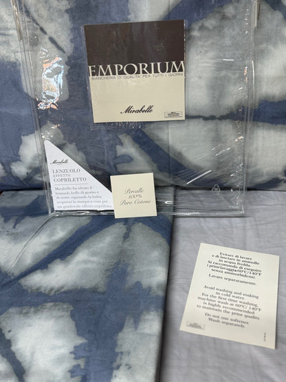 Mirabello Completo Lenzuola letto singolo in fine Percalle di Cotone, Effetto copriletto con Doppia Balza Art. Shibori