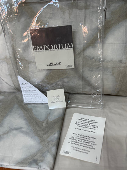 Mirabello Completo Lenzuola letto singolo in fine Percalle di Cotone, Effetto copriletto con Doppia Balza Art. Shibori