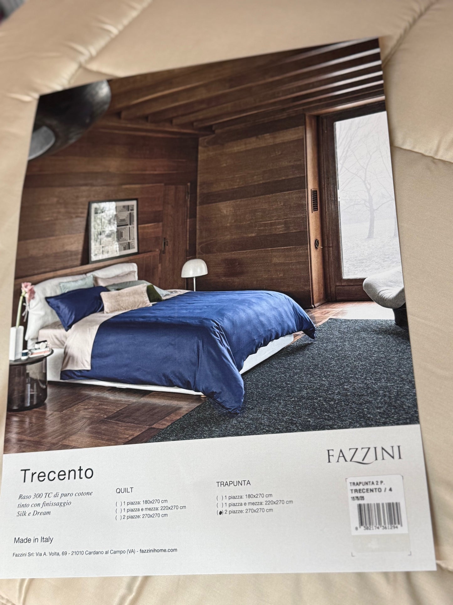 Fazzini trapunta matrimoniale in Puro Raso di Cotone 300TC Tinta Unita art. Trecento