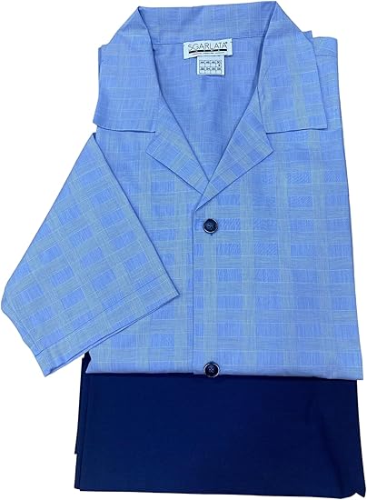 SGARLATA HOME Men's Two-Piece Buttoned Pajamas MOD. Cardigan in Pure Mercerized and Yarn-Dyed Mako Cotton Spring Weight Art. Marco