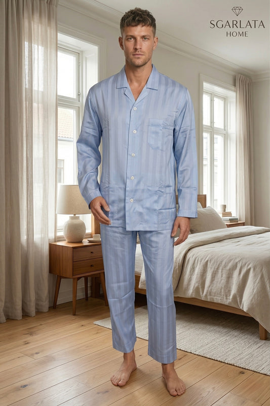 PIER MORI'S Pigiama classico da Uomo in Cotone Makò' Aperto Davanti Art. E720