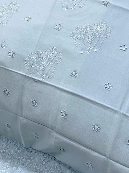 Sgarlata Home Refined double bed sheet set in pure cotton satin with precious original Swiss San Gallo lace applied and embroidered