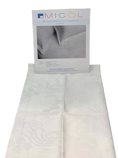 Milano Home Collection Wonderful Double Duvet Cover Set in Pure Cotton Satin Jacquard 800TC Art. Banyan Color White