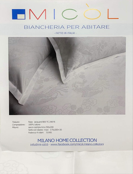 Milano Home Collection Wonderful Double Duvet Cover Set in Pure Cotton Satin Jacquard 800TC Art. Banyan Color White