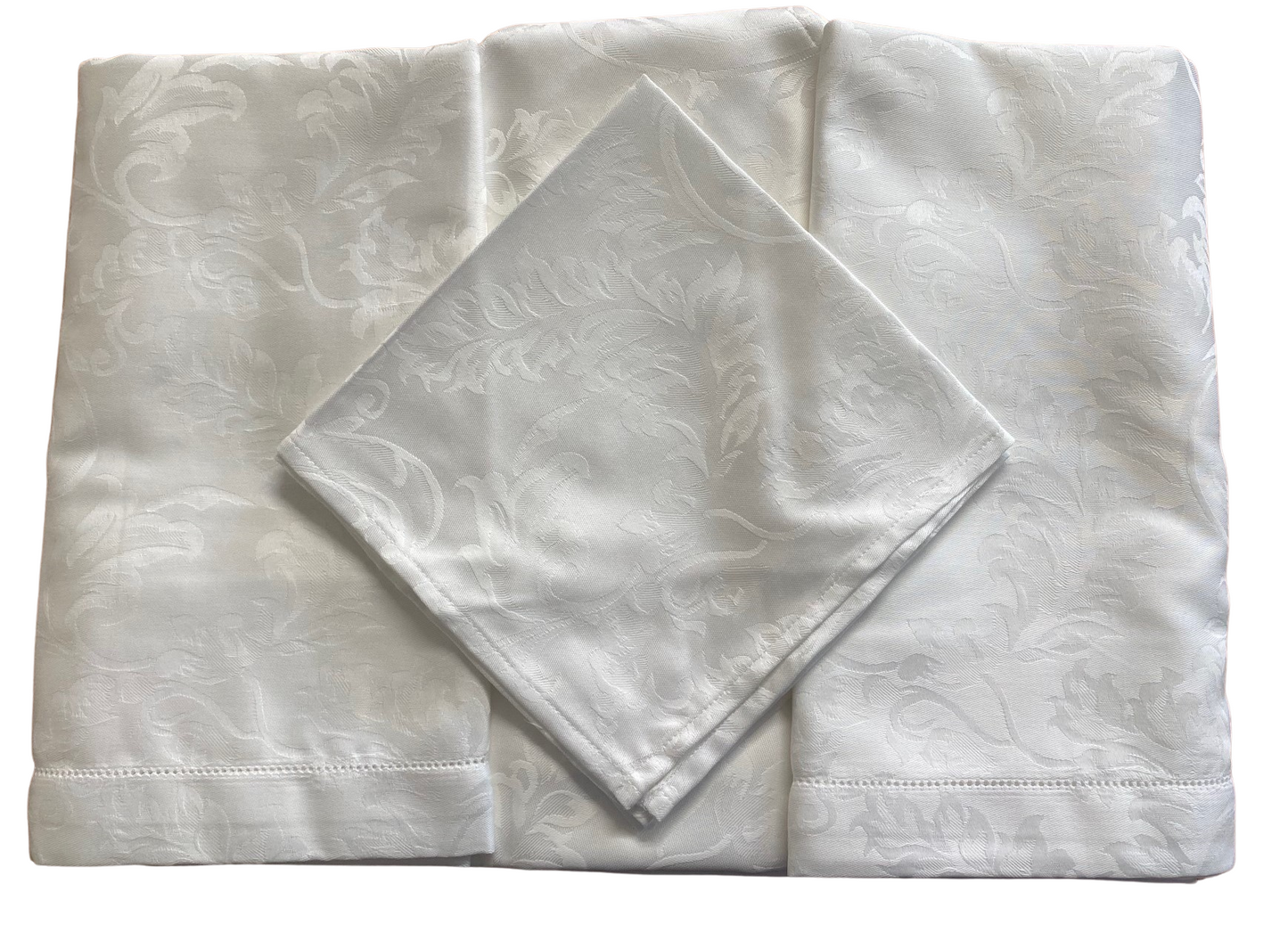 Piazza Pitti Elegant Tablecloth with Napkins in Pure Cotton Damask Jacquard Workmanship with Hemstitch Art. Manuela