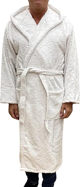 Trussardi Casa Unisex Bathrobe with Hood in Pure Sheared Sponge Art. Greyhound Monogram