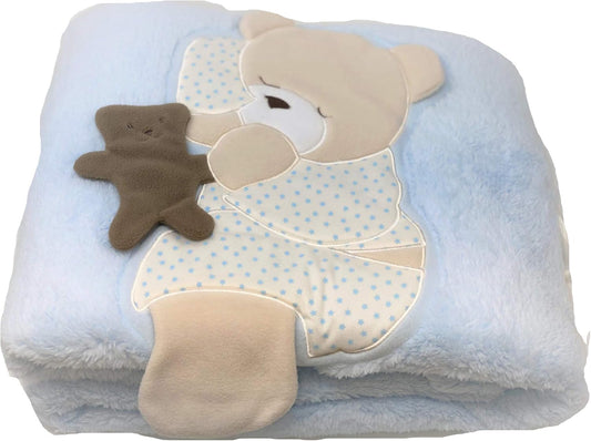 Marypliad Baby blanket in soft lambskin microfleece with applications art. 6M64354 cm. 150x105 (Light Blue L235) 