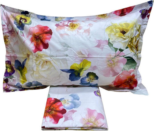 Ensemble housse de couette double Mirabello (sans drap de dessous) en percale de pur coton de Louisiane art. Cascade de fleurs