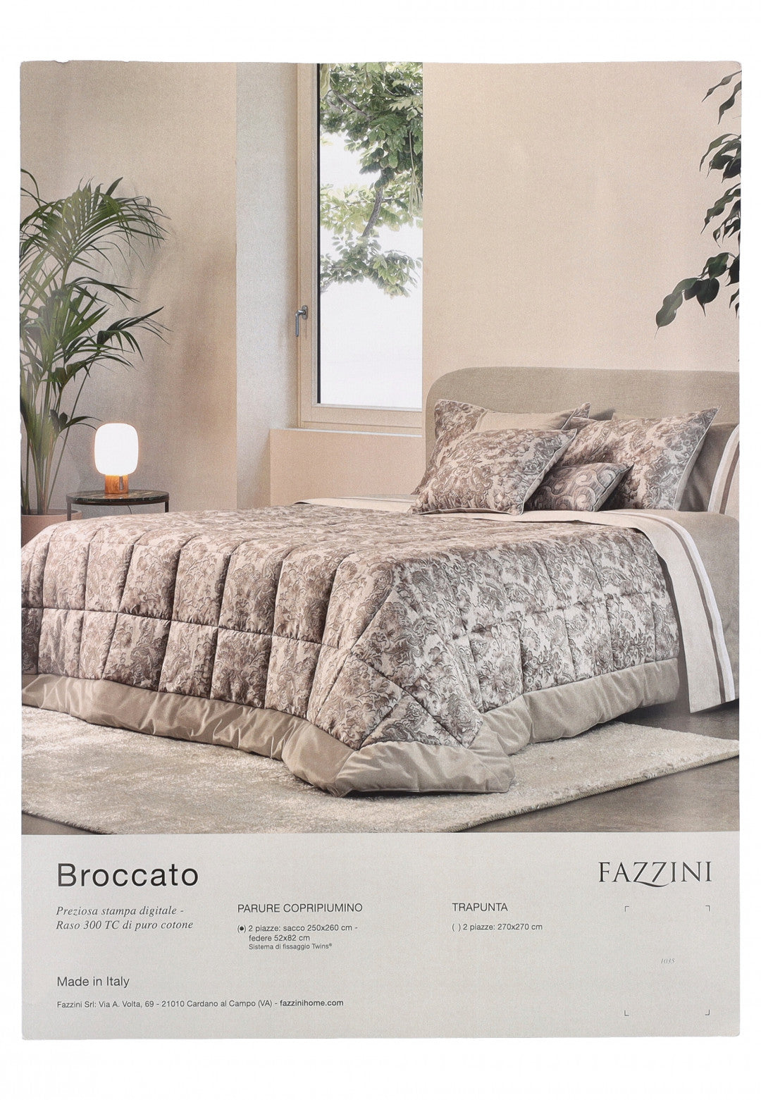 Ensemble housse de couette double Fazzini (sans le drap inférieur) en satin de pur coton art. Brocart 