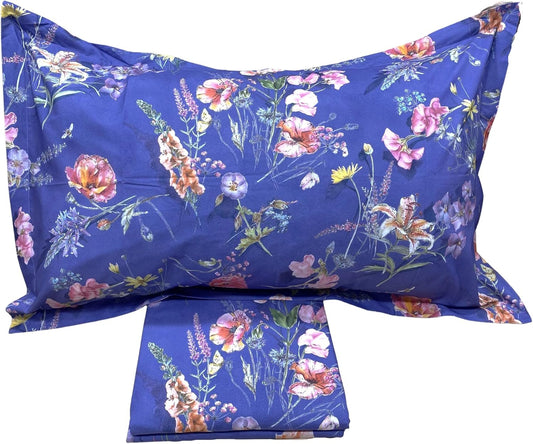 Ensemble housse de couette double Mirabello (sans drap de dessous) en percale de pur coton de Louisiane art. Campagne fleurie