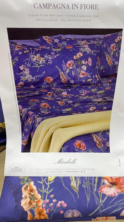 Mirabello double duvet cover set (without bottom sheet) in pure Louisiana cotton percale art. Campagna in Fiore