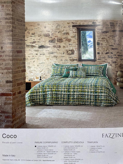 Fazzini duvet cover set for single bed without bottom sheet in printed pure cotton percale art. Coco