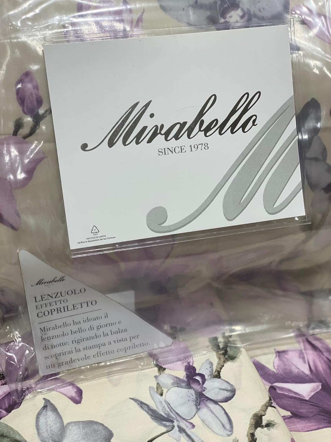 Mirabello Complete Double Bed Sheets in Fine Cotton Percale, Bedspread Effect with Double Ruffle Art. Elegant flowers color LILAC