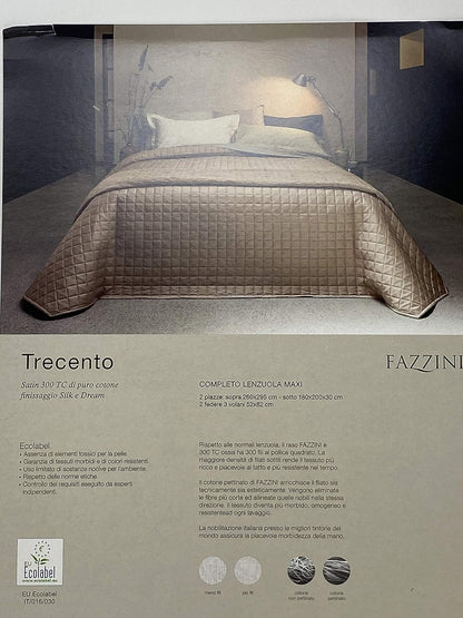 Fazzini Double bed sheet set in pure cotton satin 300TC silky effect art. Trecento top quality