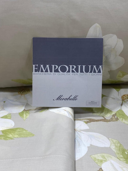 Parure de lit double complète Mirabello en percale 100% pur coton art. Fleurs de magnolia